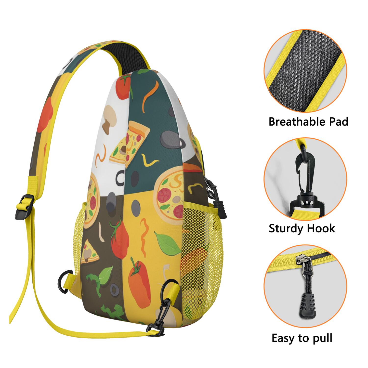 Sling Backpack Adjustable Shoulder StrapHiking Sling Backpack for Men Women Travelers Pizza