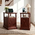 thumbnail image 5 of Hommpa Farmhouse Narrow End Table with Charging Station, Sofa Side Table with Barn Door and Storage Shelf for Small Spaces, Nightstand Bedside Table for Living Room, Bedroom, Brown, 5 of 5