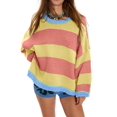 thumbnail image 1 of Suéteres Vintage para Mujer, Cuello Redondo, Larga, Estilo Preppy, de Punto, de Gran Tamaño Amarillo S, 1 of 7