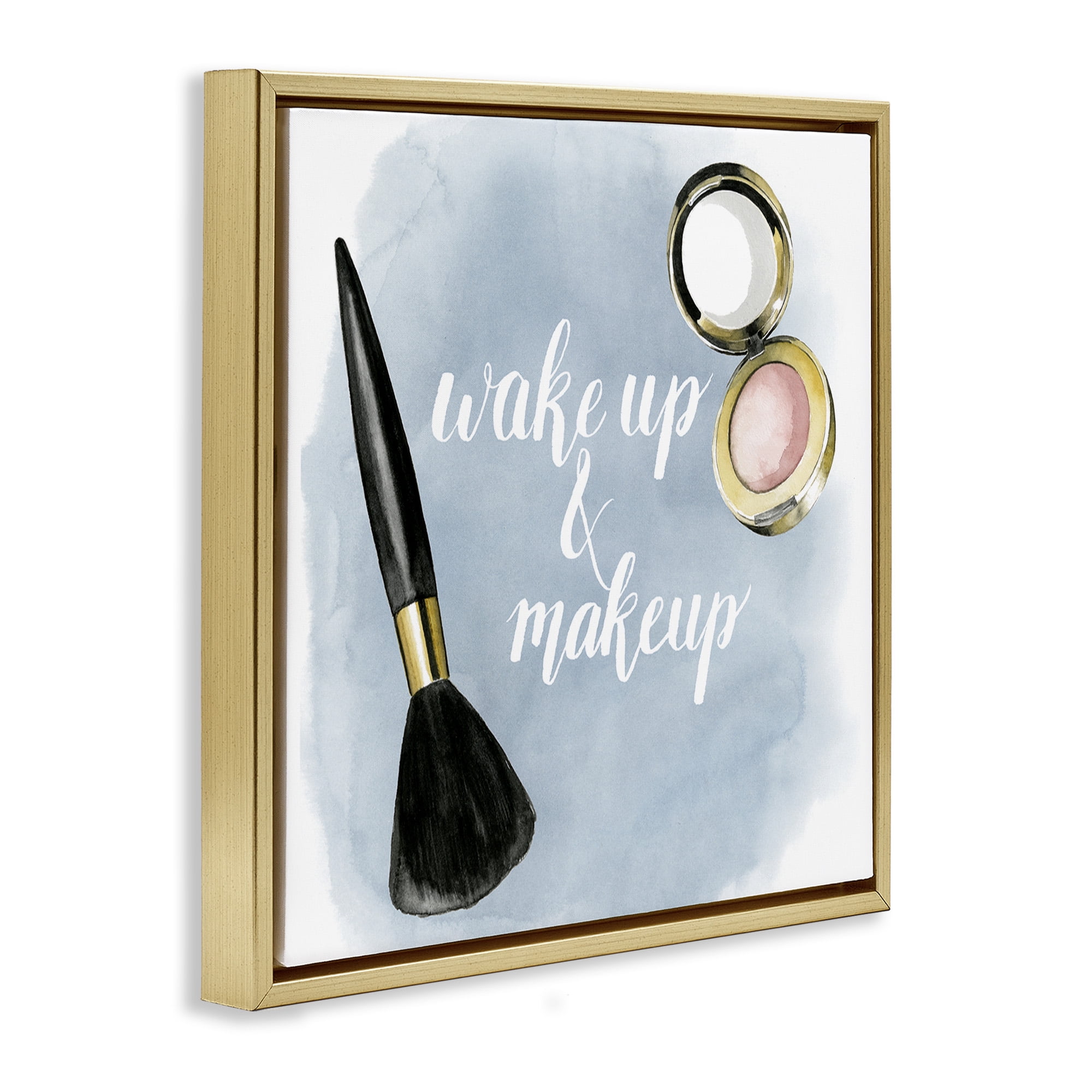 Stupell Industries Watercolor Wake Up & Make Up Beauty & Fashion Painting Gold Floater Framed Canvas Art Print Wall Art, 25 x 25