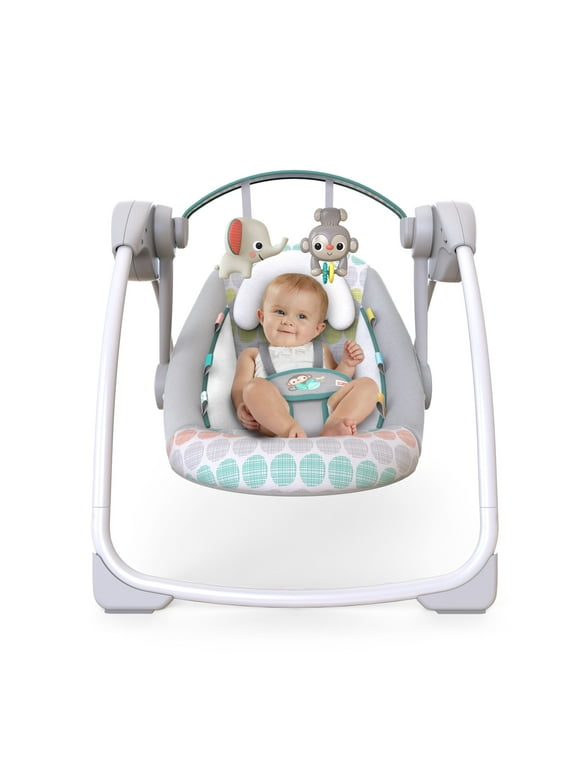 Bright Starts Whimsical Wild Portable Compact Baby Swing with Taggies, Unisex, Newborn and up