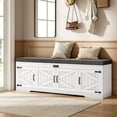 thumbnail image 4 of 60” Shoe Storage Bench with Deodorizer, Farmhouse Shoe Organizer Cabinet with Cushion Seat, 4 Doors, Adjustable Shelf for Entryway, Bedroom & Living Room, White, 4 of 7