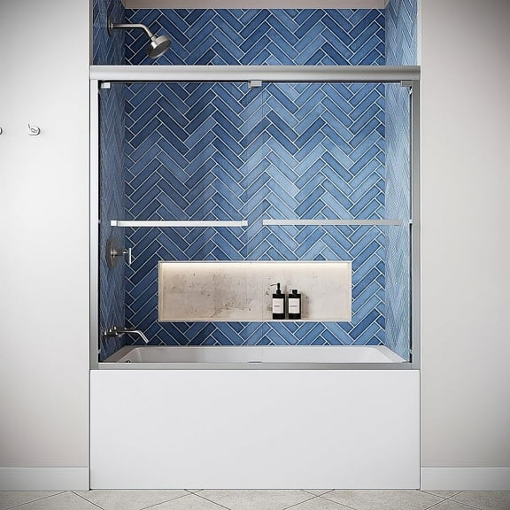 Gizio 60" x 55" Framed Sliding Bathtub Door with CrystalTech Treated 1/4" Tempered, Clear Glass, Polished Chrome Hardware, SKU: DSD-3456-234-CH