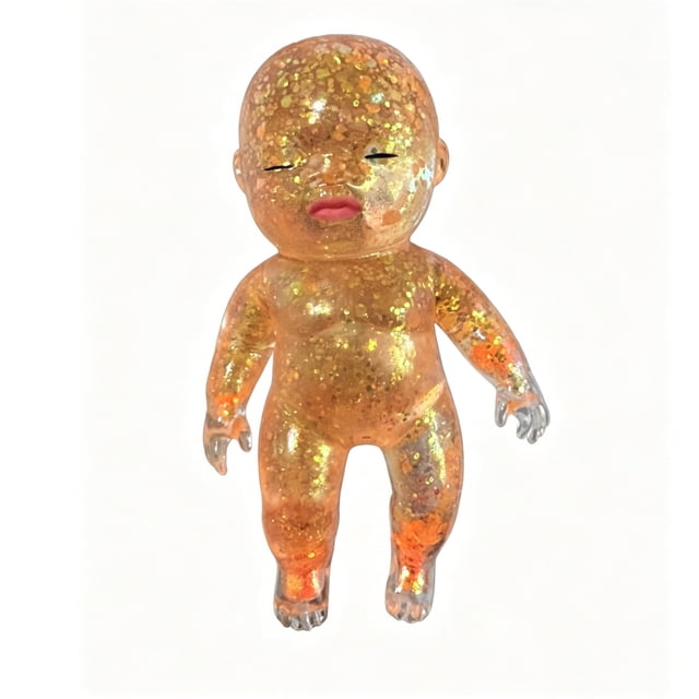 Stretchy Squeeze Ball, Soft Stress Ball, Squishy Figure Ball, Glitter Filled Squishy Do-Ll Stress Relief Toy, Slow Rising Stretchy Squeeze Fidget Toy for Anxiety Relief, Golden-Closed Style