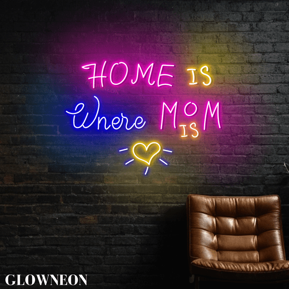 GLOWNEON Home and Mom LED Sign, Neon Light for Kitchen and Living Room Wall Decor