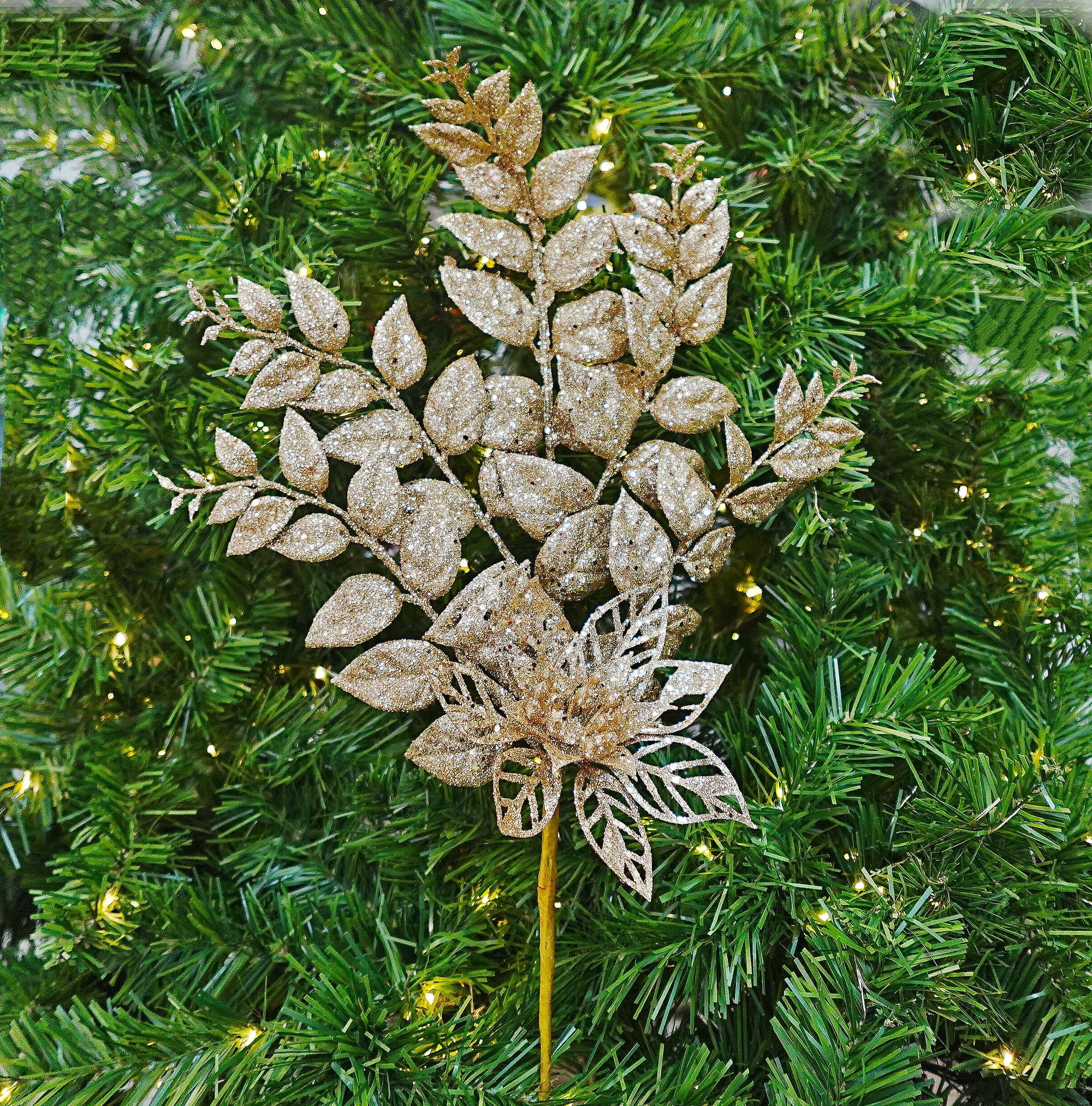 Holiday Time 17IN Gold Leaves with Poinsettia Pick