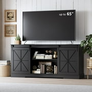 FANRAL Farmhouse TV Stand with Sliding Barn Doors,Rustic Entertainment Center for 65 Inch TV,Media Console with Storage Cabinets & Cable Holes for Living Room,Black TV Stand