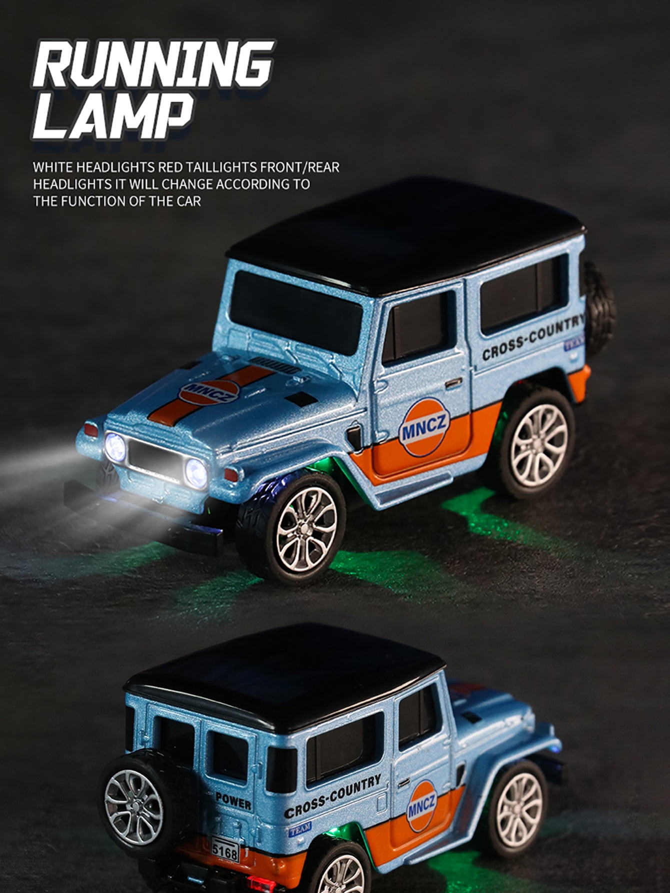 1: 64 mini alloy remote control car, 2.4GHz remote control, three speed adjustable steering (blue orange)