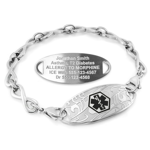 MedicEngraved Bracelet d'Alerte Médicale Personnalisé en Acier Inoxydable - Maillon Infini 6 mm