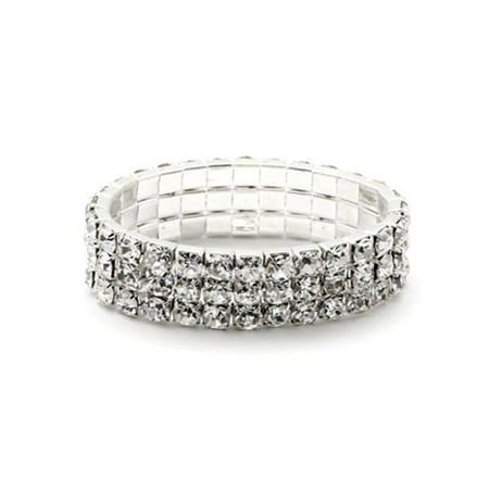 Charlestone Bridal Silver Crystal Rhinestone 3 Rows Strands Stretch Bracelet