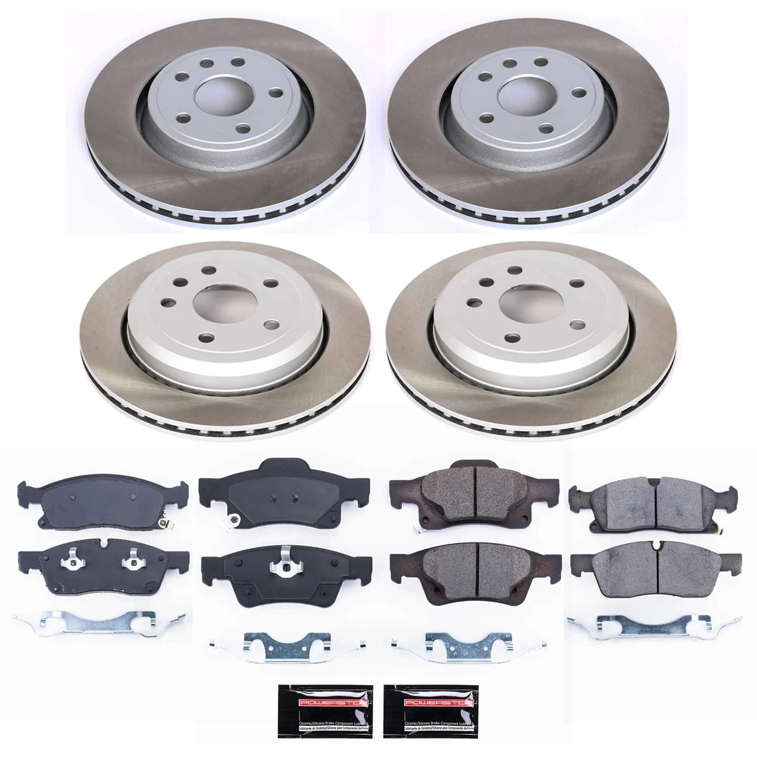 PowerStop Front and Rear Semi-Coated Rotor and Low-Dust Ceramic Brake Pad Kit SC7136