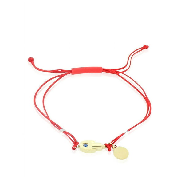 Stainless Steel Yellow Gold-Tone Cord Hamsa Hand Adjustable Bracelet