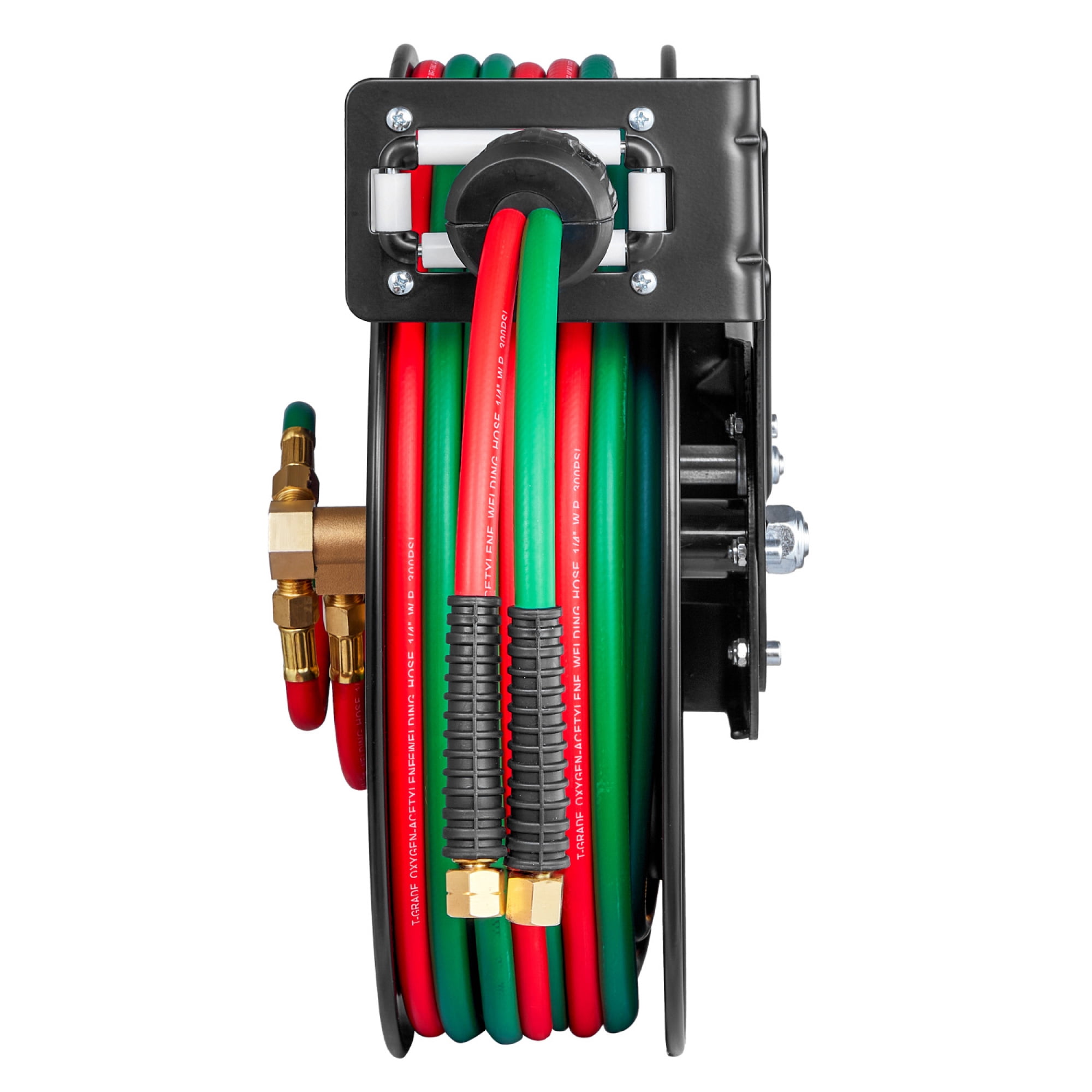 Retractable Oxygen Acetylene Welding Hose Reel, 1/4" x 50ft Twin Hose, 300 PSI Auto-Rewind Steel Reel with B-Style Fittings
