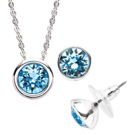 Swarovski Crystal Silver-Plated Necklace and Earring Set, Available in 12 Birthstones