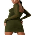 thumbnail image 4 of Robe Mini Sexy Dos Nu Moulante Coupe Basse Manches Longues Robe Cocktail Lacée Froncée Robe de Soirée Club, 4 of 5