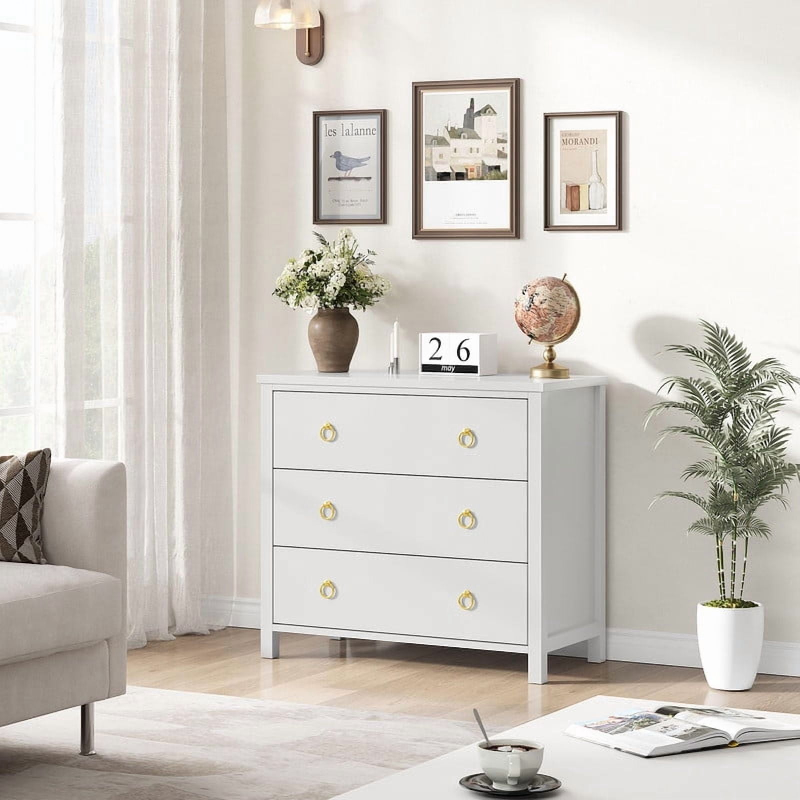 TROPOW 3 Drawer Dresser for Bedroom, Chest of Drawers, Modern Clothes Storage Cabinet & Wood Vertical Drawer Organizer for Living Room, Hallway, Nursery, White