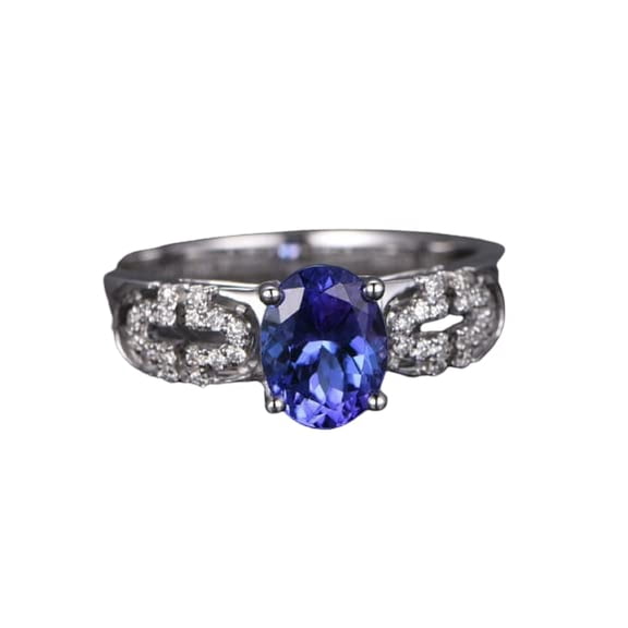 HeartsAndYou 2.6ct Natural Tanzanite Diamond Cross Accents Solitaire Ring 14k REAL White Gold