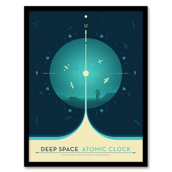 Deep Space Atomic Clock Blue Earth Orbit Spacecraft Radio Navigation Science Tracking NASA Exploration Art Print Framed Poster Wall Decor 12x16 inch
