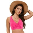thumbnail image 4 of TOWED22 Women's Halter Bikini Padded Push Up Ruched Bust Hook Back Swimsuit Bathing Suit Tops Only Hot Pink,XL, 4 of 9