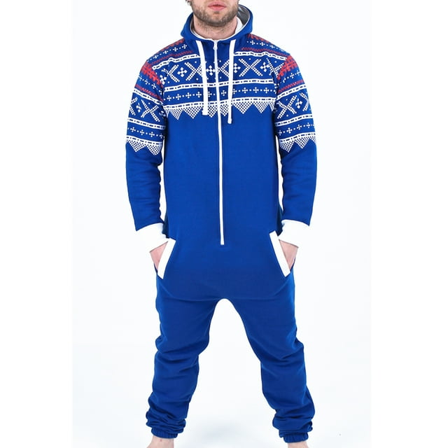 Mens Fashion Adult Jumpsuit One Piece Non Footed Pajamas