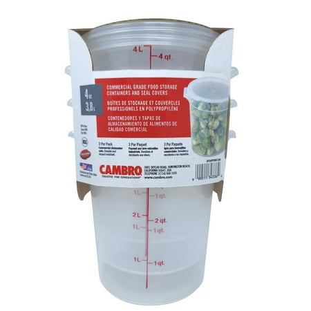 Cambro Round Translucent Food Container with Lid 4 Quart (Pack of 3)