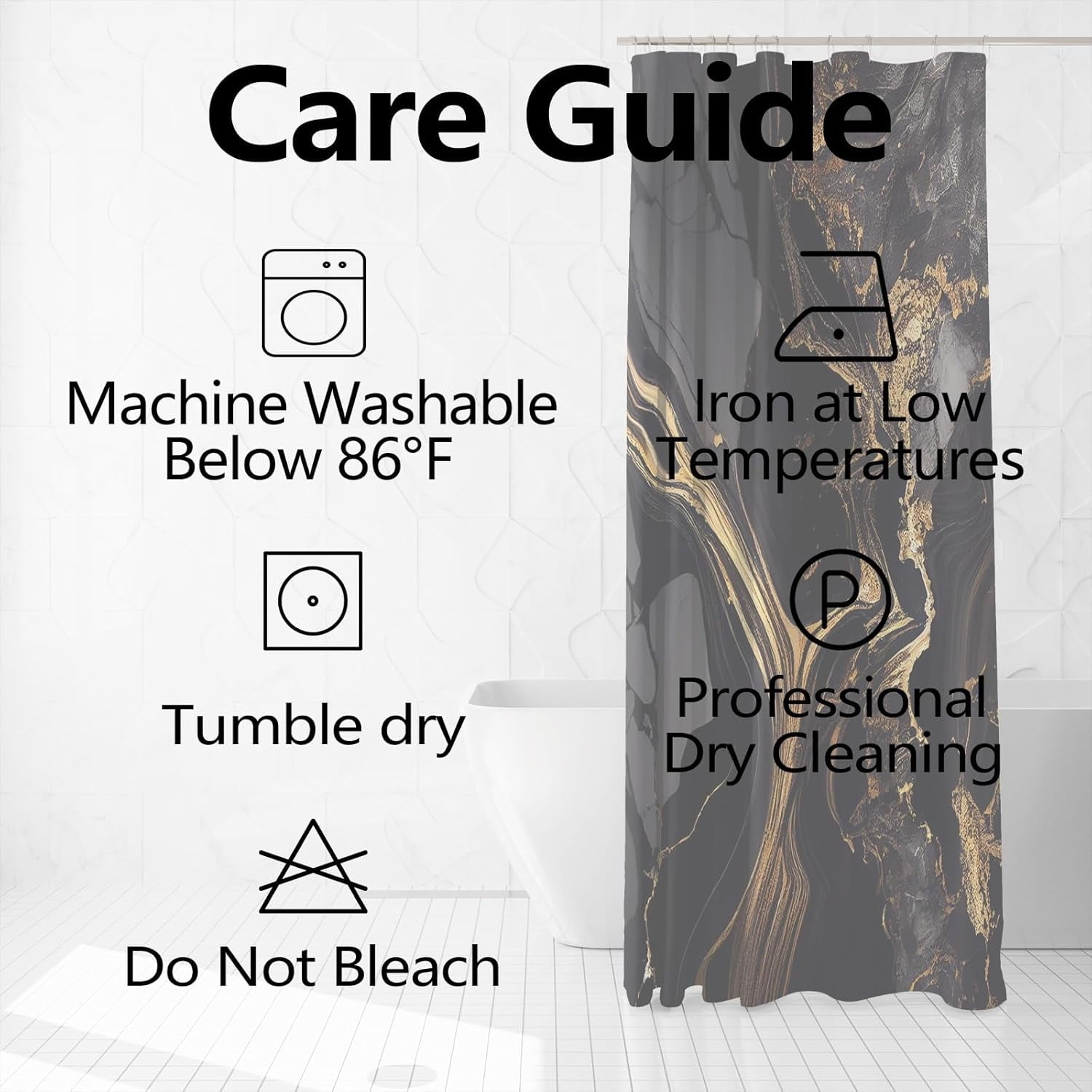 Black Marble Shower Curtain 72x72 inches for Bathroom Abstract Bathtub Room Partition Decoration Modern Gold Marble Waterproof Fabric Shower Curtains Set with Hooks