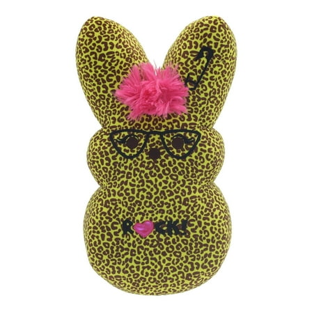 Peeps EMO Bunny Plush 15” Yellow Leopard Print Stuffed Animal with Glasses
