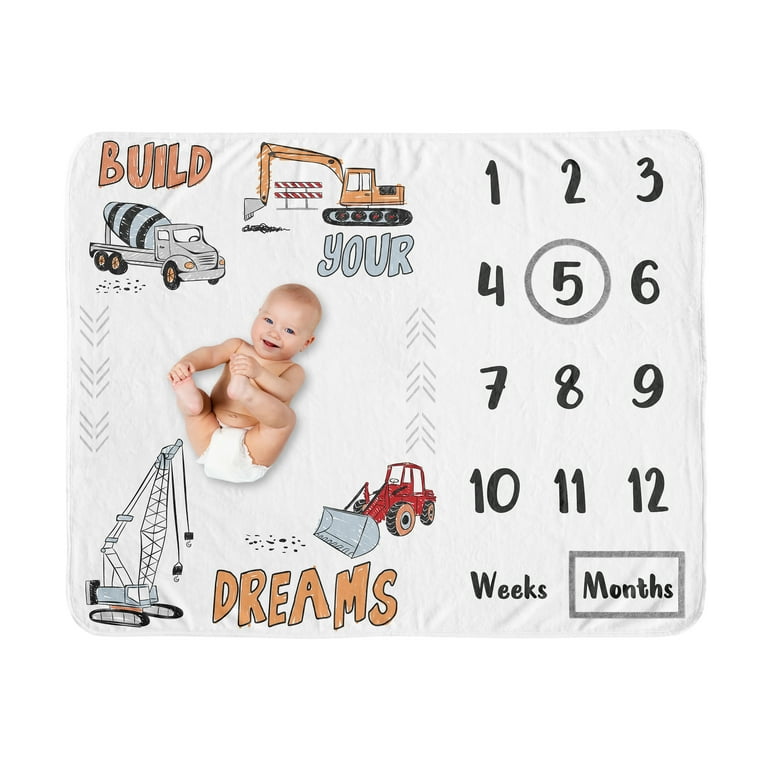 Construction Truck Milestone Baby Blanket by Sweet Jojo Designs