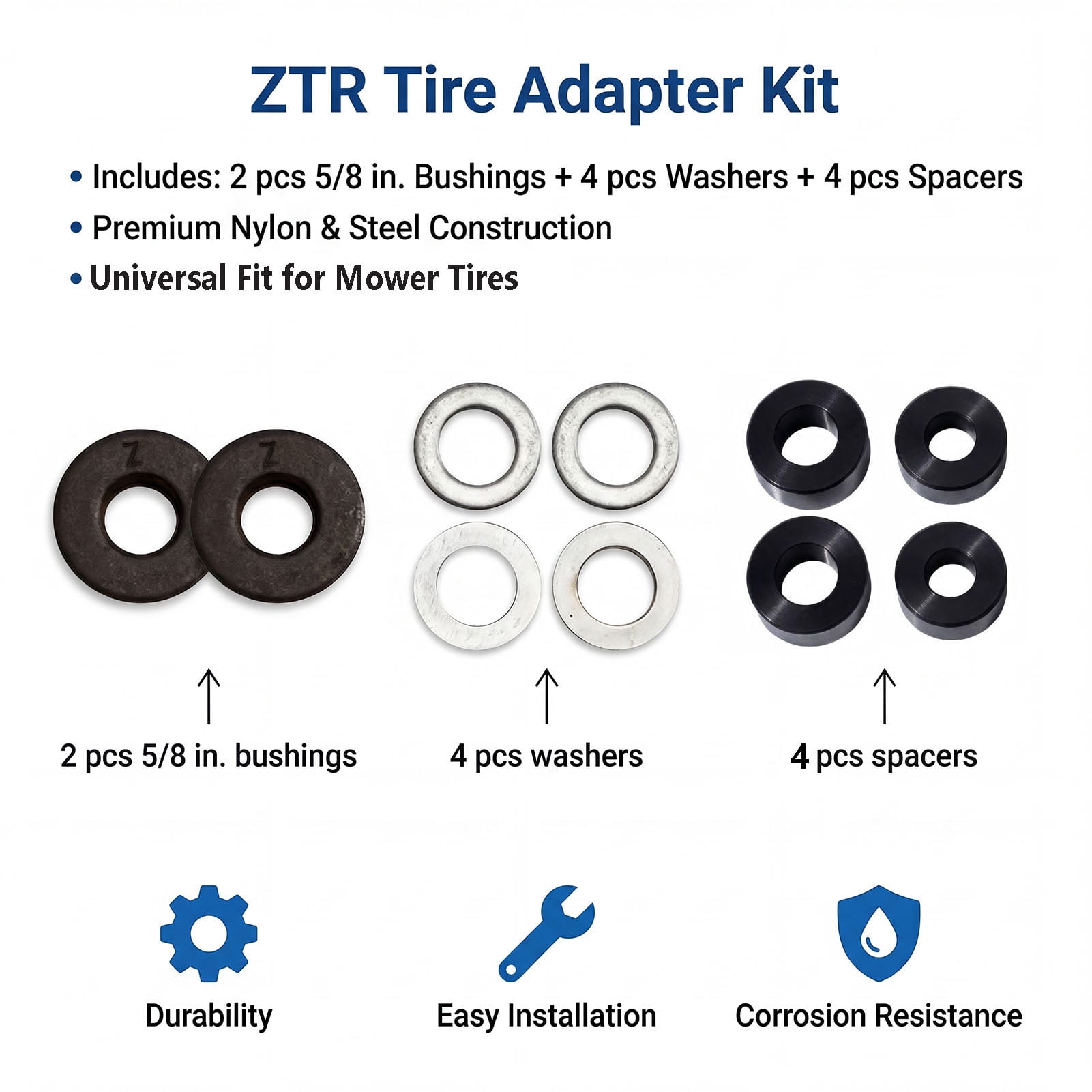 Hi-Run Smooth 11X4.00-5 2PR Light Duty ZTR Tire & Wheel Assembly with 3/4" & 5/8" Bushing
