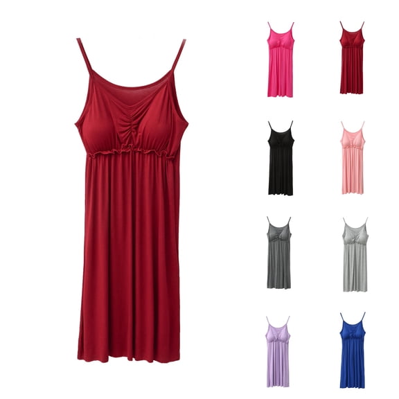 YHAJDS Sleeveless Sleepshirt Pleated Modal Solid Plus Size Cami Sleep Dress