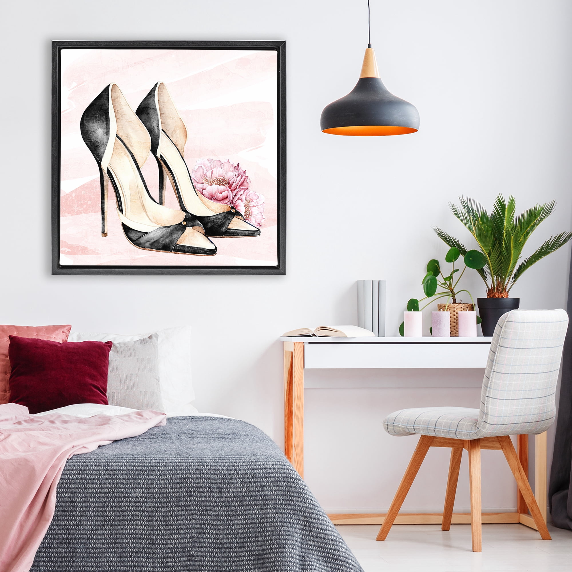 Stupell Industries Blush Glam Time Shoes Black Framed Floater Canvas Wall Art, design by Kim Allen