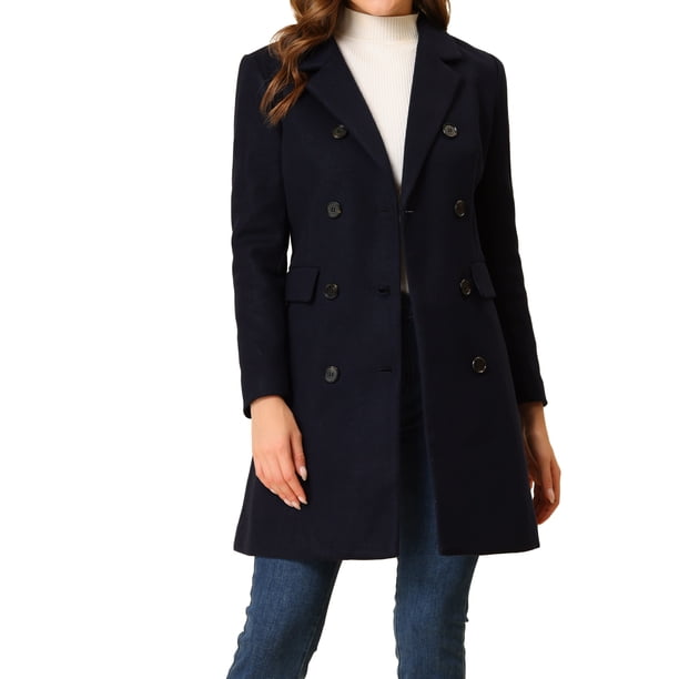 Abrigo de invierno para mujer INSPIRE CHIC con solapa muesca, abrigo trench de doble botonadura, talla XL, azul oscuro