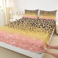 thumbnail image 3 of Homewish Cheetah Leopard Print Queen Sheet Sets for Adult, Gold Pink Flat Sheet, Glitter Sequin Print Queen Fitted Sheet, Breathable Home Decor, 4-Piece, 3 of 7