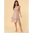 thumbnail image 3 of Vestido de volantes fruncidos Allegra K con cuello En V y mangas con volantes florales para mujer Rosa XS, 3 of 6