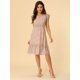 thumbnail image 3 of Vestido de volantes fruncidos Allegra K con cuello En V y mangas con volantes florales para mujer Rosa XS, 3 of 6