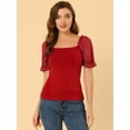 thumbnail image 3 of Unique Bargains Blouse Élégante à Manches Bouffantes pour Femmes, Col Carré, Rouge L, 3 of 6