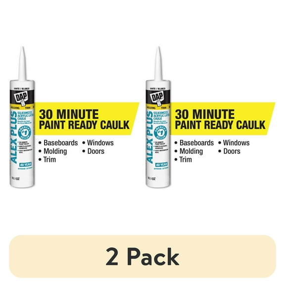 (2 pack) DAP Alex Plus 10.1 oz White All Purpose Acrylic Latex Caulk Plus Silicone