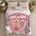 thumbnail image 5 of Christmas Pink Boutique Storefront Snowy Village, Festive Holiday Scene, Warm Flannel Blanket for Living Room and Family Room, Art Lovers Christmas Gift, Festive Home Decor, 5 of 9