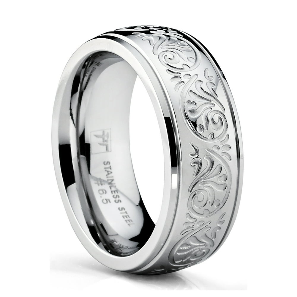 RingWright Co. Women's 7MM Stainless Steel Ring Engraved Florentine