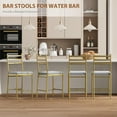 thumbnail image 2 of Modern Upholstered Bar Stools Set – Cushioned Seat, Curved Back, Metal Frame, Footrest – Counter Height Dining Chairs for Kitchen Island, Restaurant or Bar – Gold, 2-Pack, 2 of 7