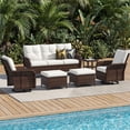 thumbnail image 5 of Sunmthink 6-Piece Patio Furniture Set, High Back Swivel Rocker Chairs with Thick Cushions, Wicker Rattan Outdoor Sectional Sofa with Ottoman, Beige, 5 of 7