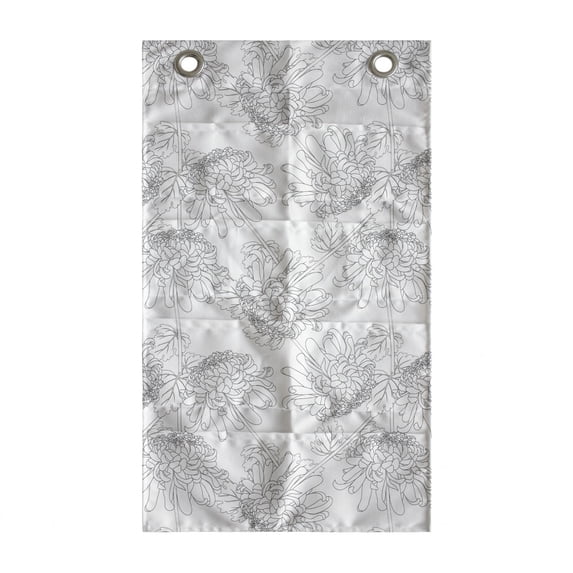 Floral Hanging Pocket Organizer, Delicate Layout of Outline Drawings of Chrysanthemum Flowers Drawn by Hand, Printed Polyester Storage Bag with Pockets, 21" x 31", Dimgray and White