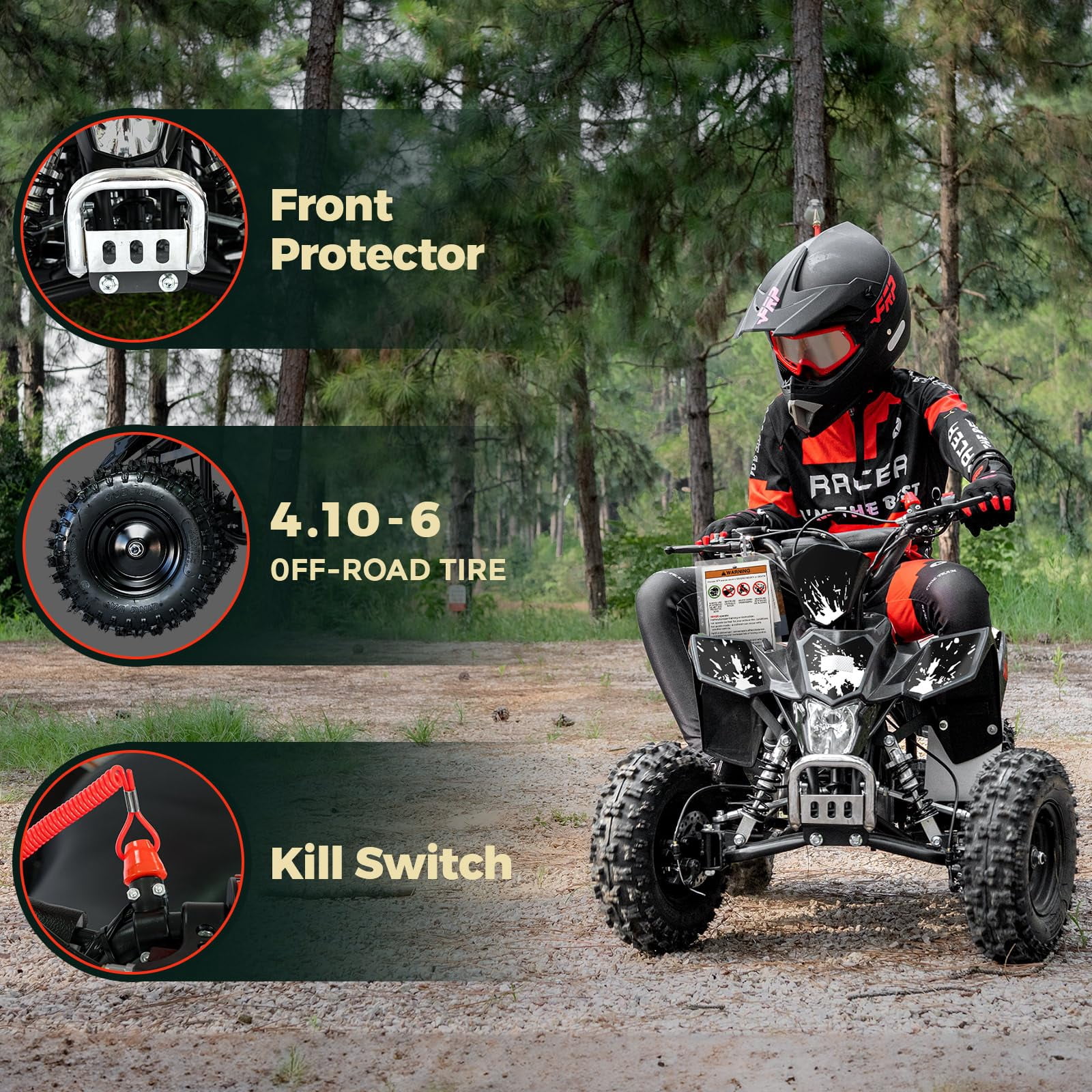 FRP 40cc Gas Powered Off-Road Bike, 4-Stroke Engine, Up to 15 MPH, Ages 13+, Adjustable Speed Control, Front & Rear Disc Brakes, Pull Start