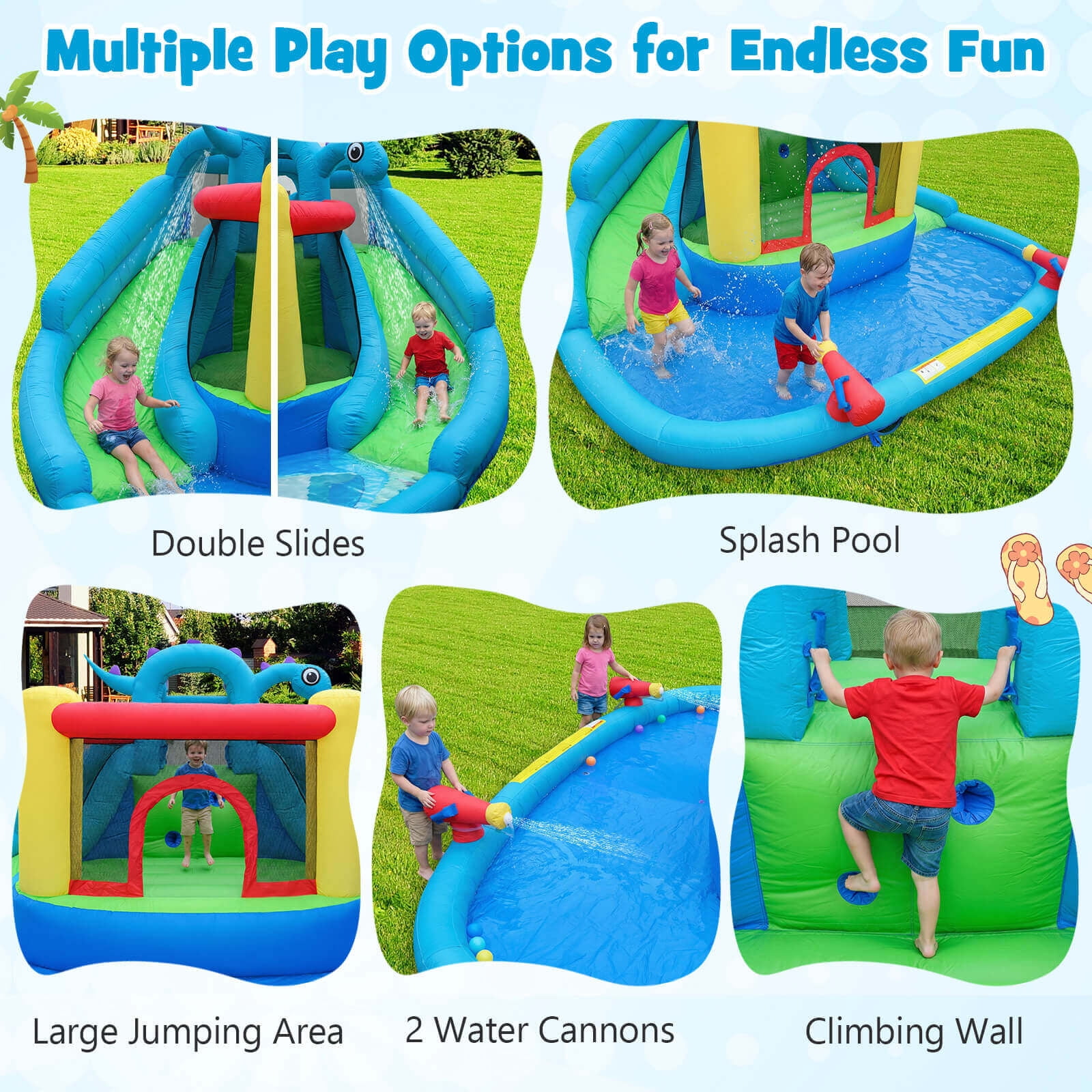 Infans Inflatable Water Slide Park w/Double Slides Jumping Area Splash Pool 950W Blower