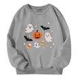 thumbnail image 2 of Toddler Kids Girls Sweatshirt Halloween Long Sleeve Cartoon Print Tops Casual Crew Neck Breathable Black Pullover Sweater,Grey,5-6 Years, 2 of 3