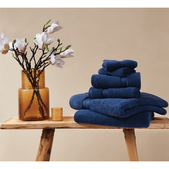 TRULY SOFT Cloud Solid Navy 6 Piece Towel Set, Solid Color, Oeko-TEX Certified