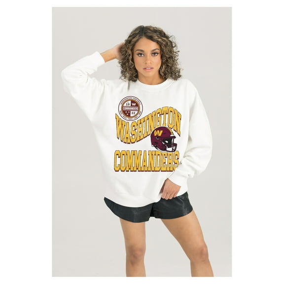 Women's Gameday Couture White Washington Commanders Oversized Hard Earned Premium Fleece Pullover Sweatshirt