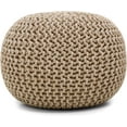 thumbnail image 4 of Round Pouf Ottoman - Hand Knitted Cable Boho Poof Home Décor Pouffe Circular Footrest for Living Room - Nursery - Bedroom - Lounge 100% Cotton (18”x18”x14”) - Beige Ivory, 4 of 21