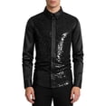 thumbnail image 2 of SeCaotees Men's Men's Long‑Sleeve Button‑Down Dress Shirt Turn‑Down Collar Glossy Splice Fabric Slim Fit For Party Nightclub Formal Occasion Shirts Black,L, 2 of 7