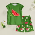 thumbnail image 2 of OYXSER Toddler Girls Outfits Fruit Print Short Sleeve T-Shirt Tops & Shorts Sets 2Pcs Clothes Set, Dark Green 4-5T, 2 of 5